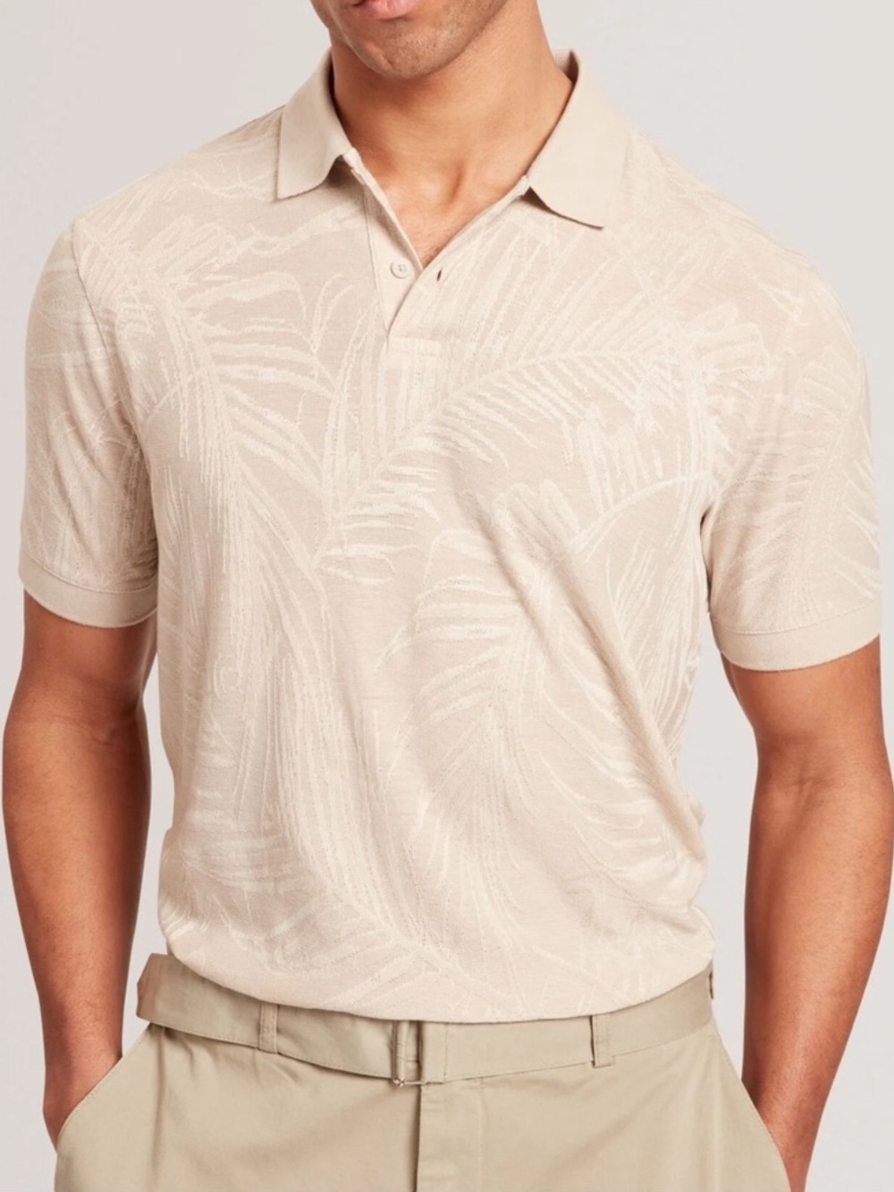 Men’s Ted Baker Leaf Print Polo Beige 3XL